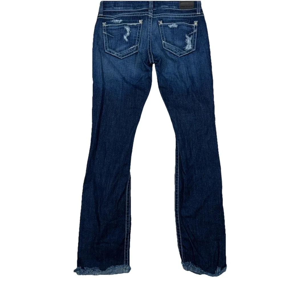 BKE Stella Frayed Raw Hem Distressed‎ Whiskered Jeans Stretch Size 28